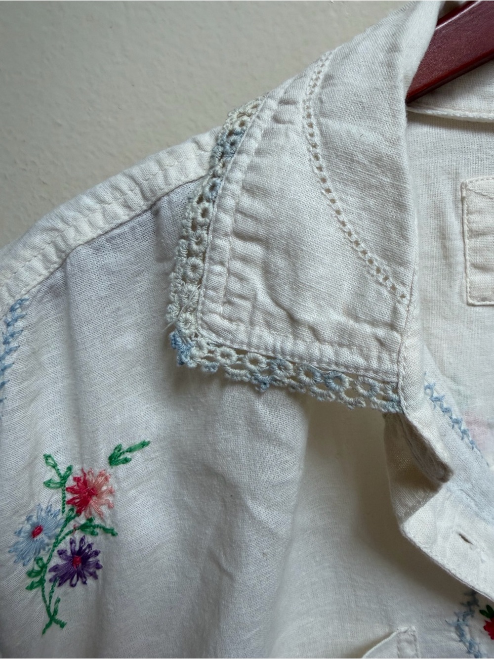 We The Free White Button-Up Shirt with Pink & Purple Floral Embroidery - Picture 7 of 14